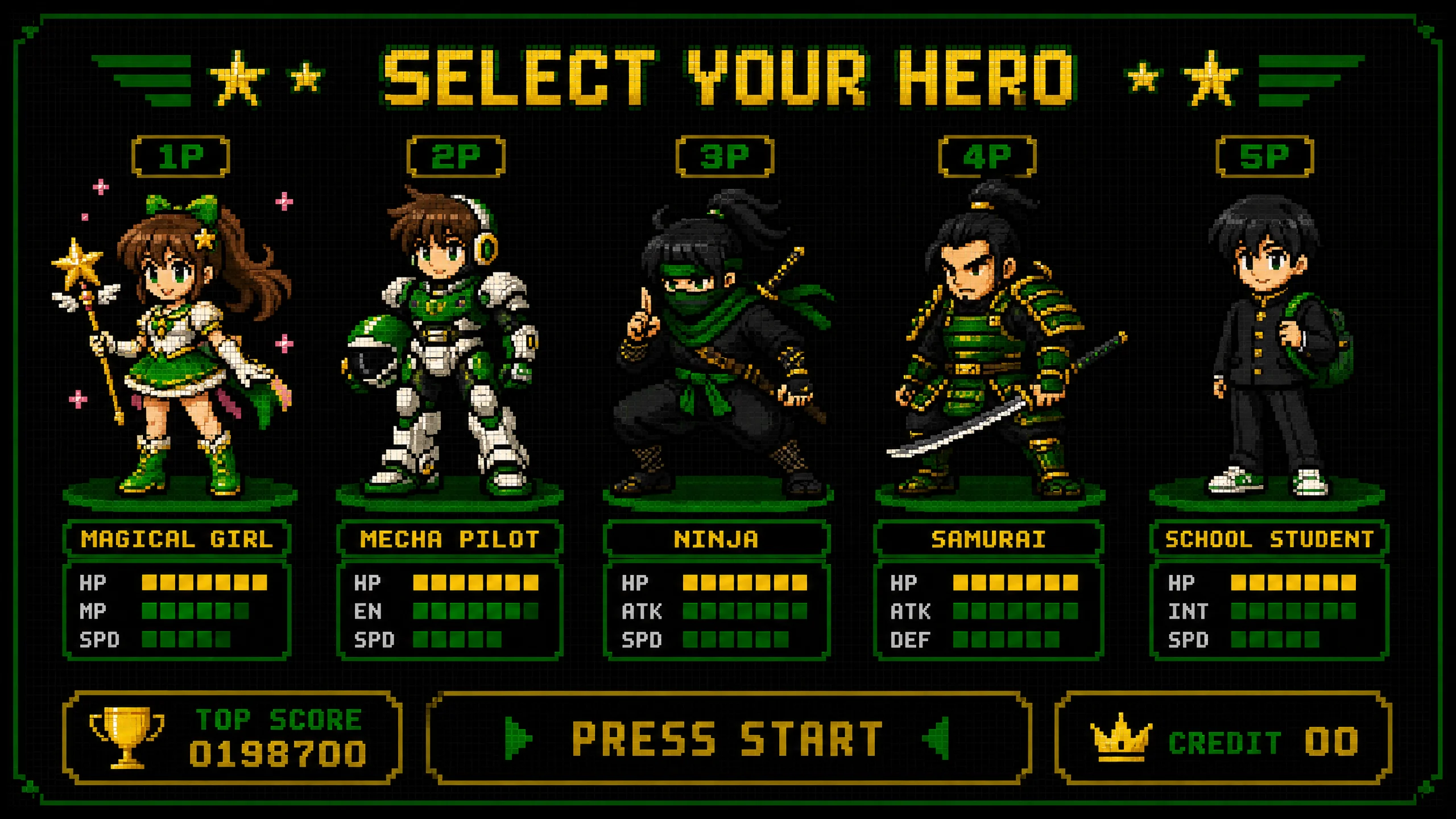 像素风动漫角色选择界面